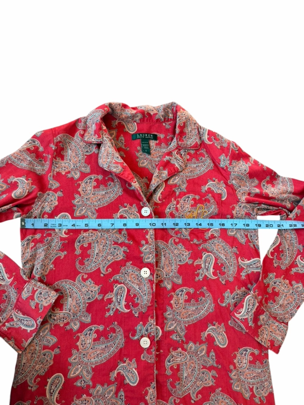 Lauren Ralph Lauren Red Paisley Long Button Down Sleep Shirt Women’s Sz Small - Picture 7 of 9